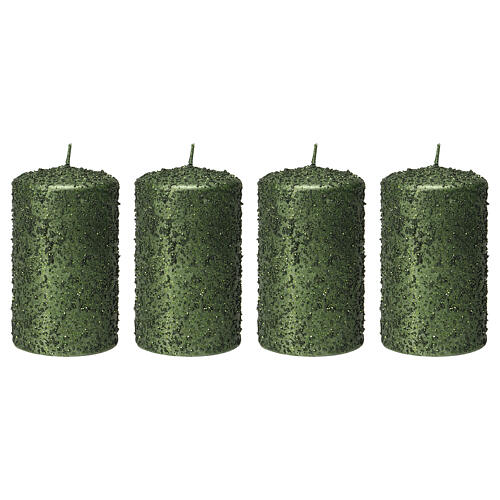Green glitter Christmas candles 4 pcs 100x60 mm 1