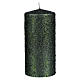 Christmas candles, set of 4, green with glittery flakes, 150x70 mm s2