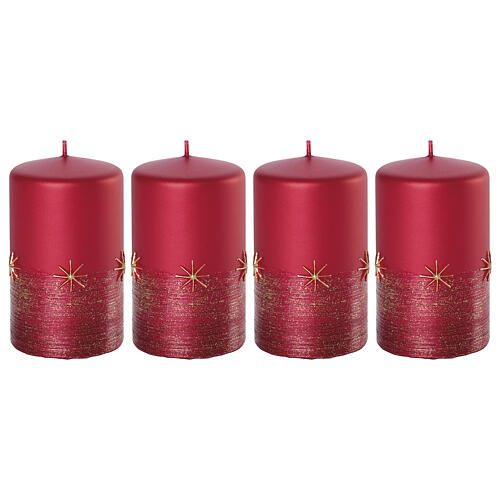 Red Christmas candles, set of 4, golden stars, 100x60 mm 1