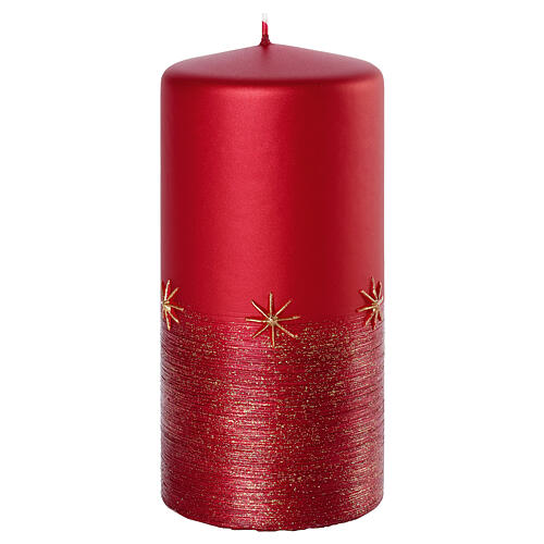 Velas de Natal vermelhas opacas com estrelas douradas 4 unidades, 15x7 cm 2