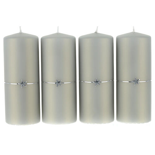 Satin grey candles with silver star, set of 4, 150x60 mm 1
