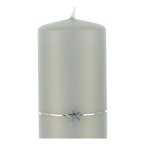 Satin grey candles with silver star, set of 4, 150x60 mm 2