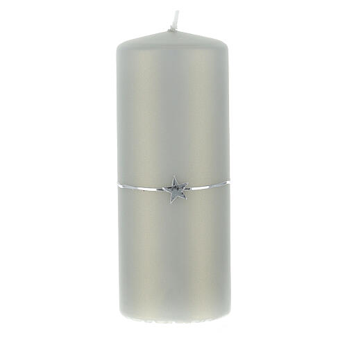 Satin grey candles with silver star, set of 4, 150x60 mm 3