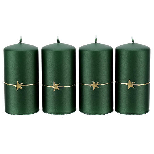 Set of 4 Christmas candles, opaque green with golden star, 100x50 mm 1