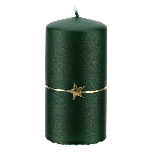 Set of 4 Christmas candles, opaque green with golden star, 100x50 mm 2
