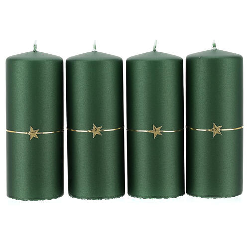 Velas verde opaco Navidad 4 piezas estrella oro 150x60 mm 1