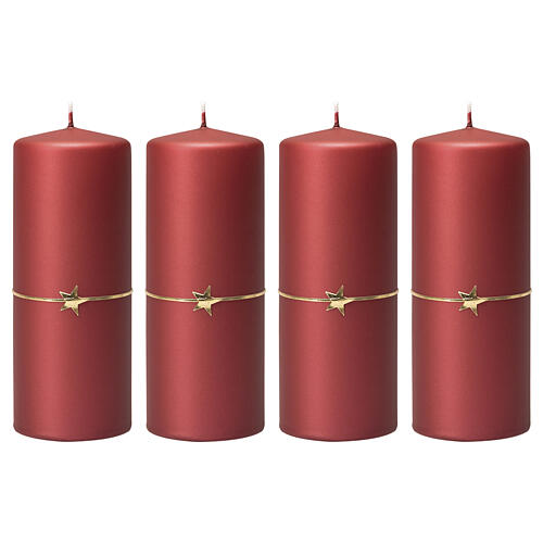 Velas navideñas rojo opaco 4 piezas estrella oro 150x60 mm 1