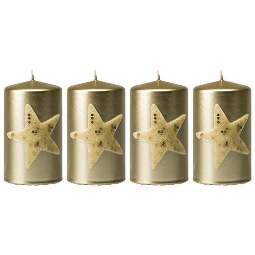 Gold Christmas candles 4 pcs glitter star 100x60 mm 1