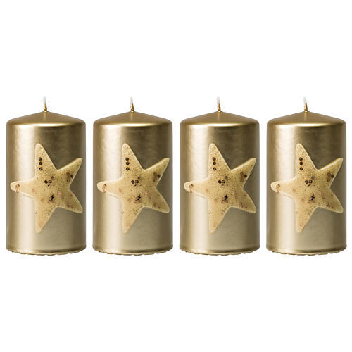 Gold Christmas candles with glitter star 4 piece set 150x70 mm 1