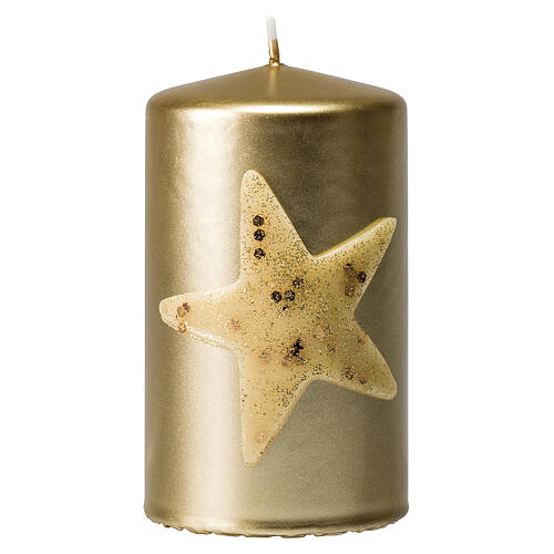 Gold Christmas candles with glitter star 4 piece set 150x70 mm 2
