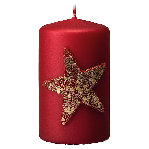 Velas navideñas rojas 4 piezas estrella oro purpurina 150x70 mm 2