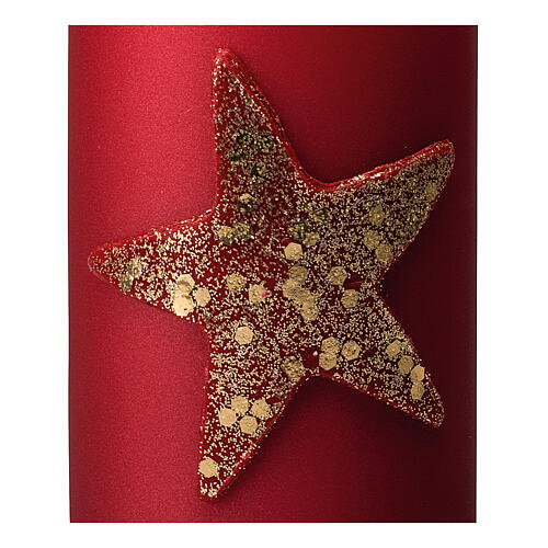 Velas navideñas rojas 4 piezas estrella oro purpurina 150x70 mm 3