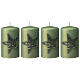 Green Christmas candles 4 pcs with glitter star 100x60 mm s1