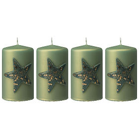 Candele Natale stella glitter 4 pz verde opaco 150x70 mm