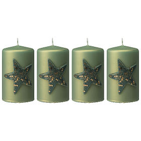 Velas de Natal verdes opacas com estrela e glitter 4 unidades, 15x7 cm