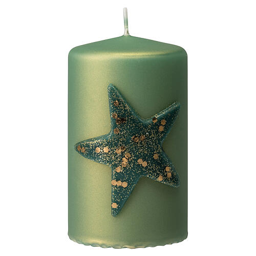 Matte green Christmas candles glitter star 4 pcs 150x70 mm 2