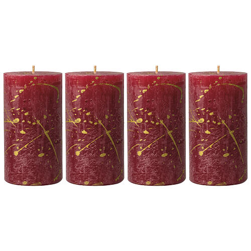 Red Christmas candles 4 pcs gold splashes 110x60 mm 1