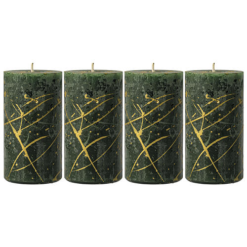 Green Christmas candles with gold splashes 4 pcs 110x60 mm 1