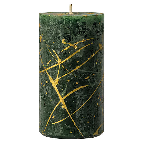 Green Christmas candles with gold splashes 4 pcs 110x60 mm 2