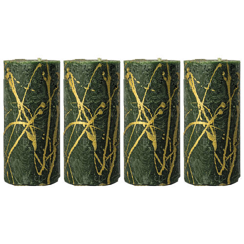 Velas navideñas 4 piezas verde salpicaduras oro 140x70 mm 1