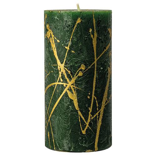 Dark green Christmas candles gold splashes 4 pcs 140x70 mm 2