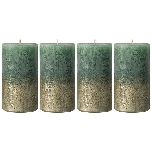 Christmas candles 4 pcs green gold cylinder 140x70 mm 1