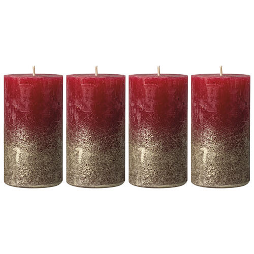 Christmas candles, deep red with golden base, 4 pieces, 110x60 mm 1