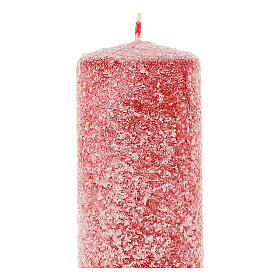 Red candles with white snowflakes, set of 4, 150x60 mm