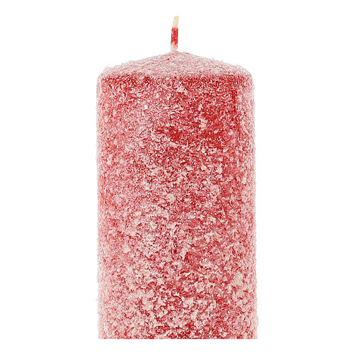 Red candles with white snowflakes, set of 4, 150x60 mm 2
