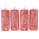 Red candles with white snowflakes, set of 4, 150x60 mm s1