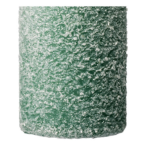 Green candles with snow flakes, Christmas set of 4, 120x50 mm 3