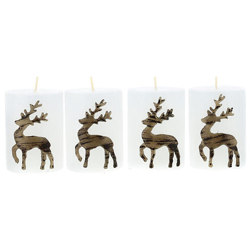 White candles with reindeer, set of 4, 80x60 mm 1
