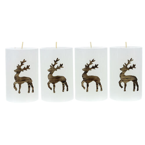 White Christmas candles with reindeer, set of 4, 110x70 mm 1