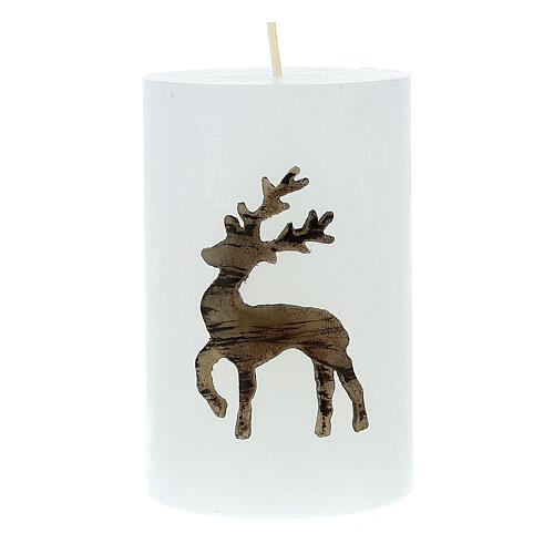 White Christmas candles with reindeer, set of 4, 110x70 mm 3