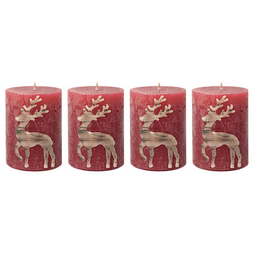 Rote Weihnachtskerzen mit beigefarbenem Rentier (4 Stck), 80 x 60 mm 1