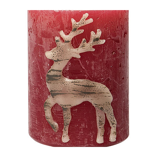 Red candles with beige reindeer, Christmas set of 4, 80x60 mm 3