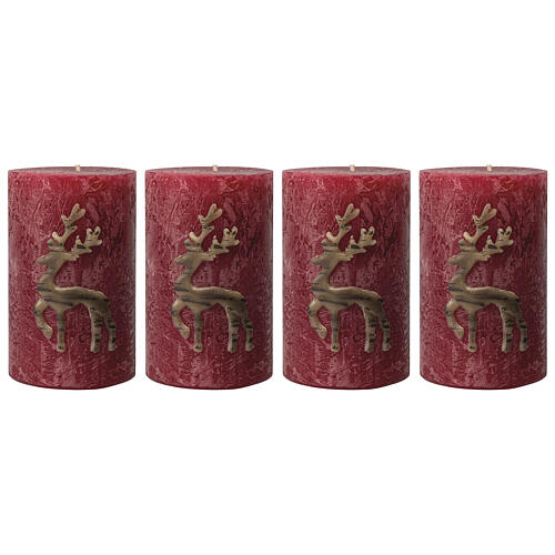 Matt red candles with reindeer, Christmas set of 4, 110x70 mm 1