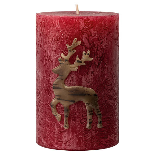 Matt red candles with reindeer, Christmas set of 4, 110x70 mm 2