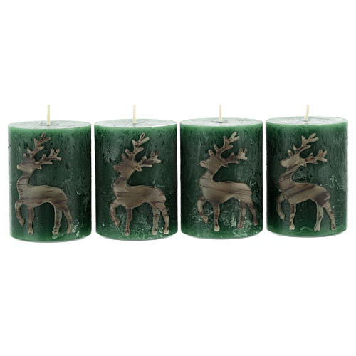 Green Christmas candle with reindeer 4 pcs 80x60 mm 1
