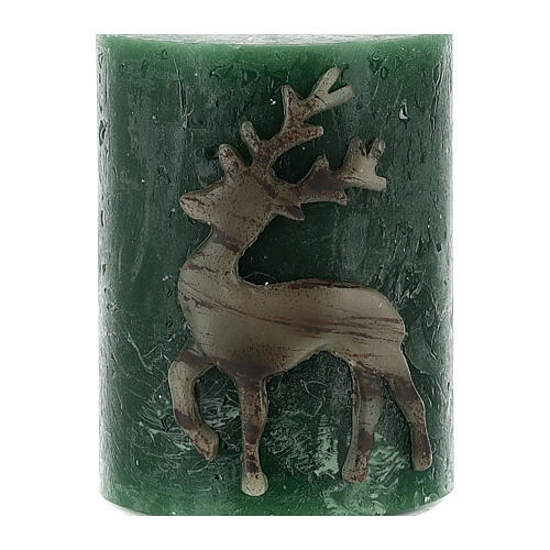 Green Christmas candle with reindeer 4 pcs 80x60 mm 2