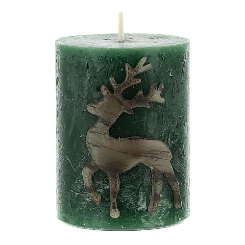 Green Christmas candle with reindeer 4 pcs 80x60 mm 3