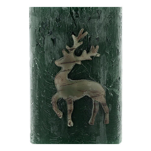 Opaque green candles with reindeer, set of 4, 110x70 mm 2