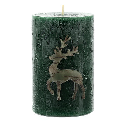 Opaque green candles with reindeer, set of 4, 110x70 mm 3