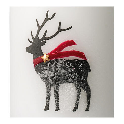 White candles with black reindeer, red scarf, Christmas set of 4, 100x60 mm 3