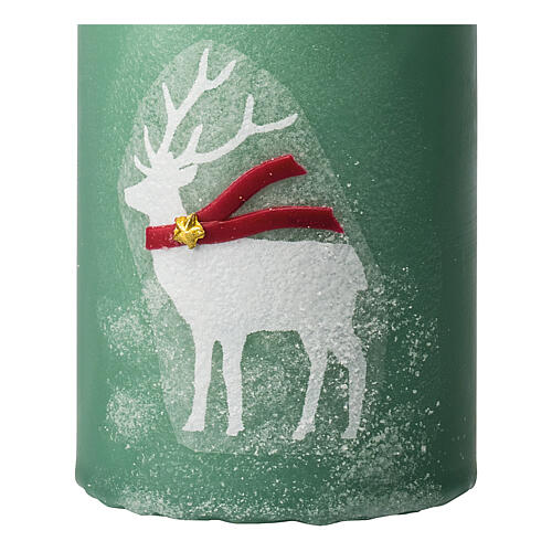 Green candles with white reindeer, Christmas set of 4, 100x60 mm 3