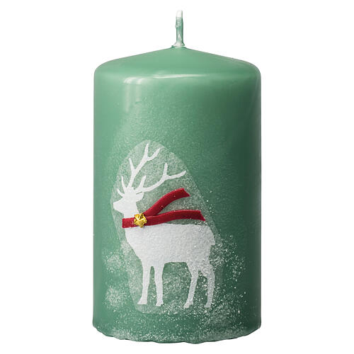 Green Christmas candles 4 pcs white reindeer 100x60 mm 2