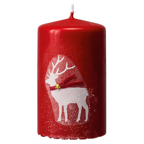 Red candles with white reindeer, Christmas set of 4, 100x60 mm 2