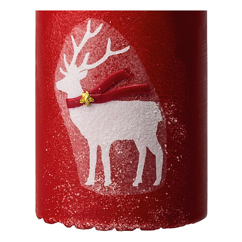 Red candles with white reindeer, Christmas set of 4, 100x60 mm 3