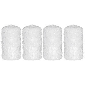 White Christmas candles with snow effect 4 pcs 100x60 mm