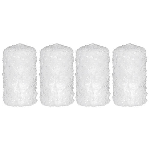 White Christmas candles with snow effect 4 pcs 100x60 mm 1